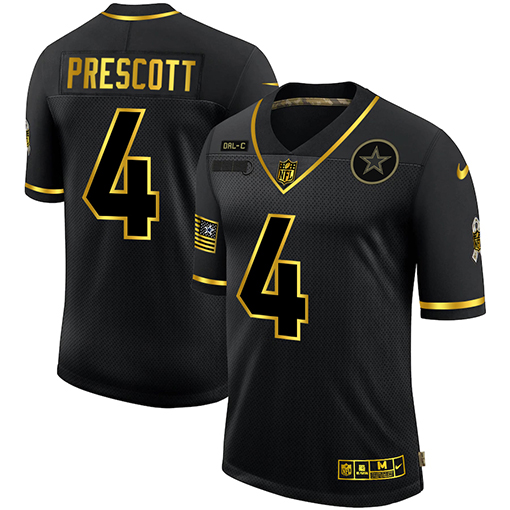 Dallas Cowboys #4 Dak Prescott Men Nike 2020 Salute To Service Golden Limited NFL black Jerseys->dallas cowboys->NFL Jersey